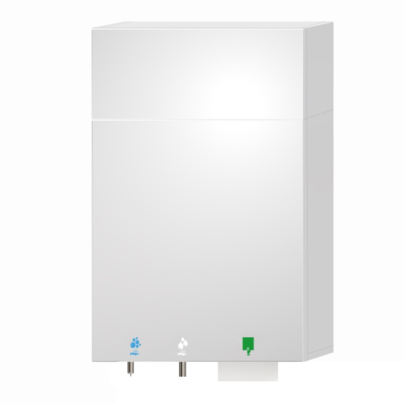 Mirror unit with paper dispenser for high traffic areas