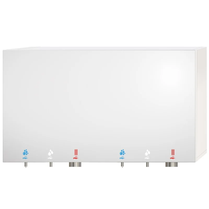 Mirror modul with double station and integrated soap, water and air features Mirror modul with double station and integrated soap, water and air features