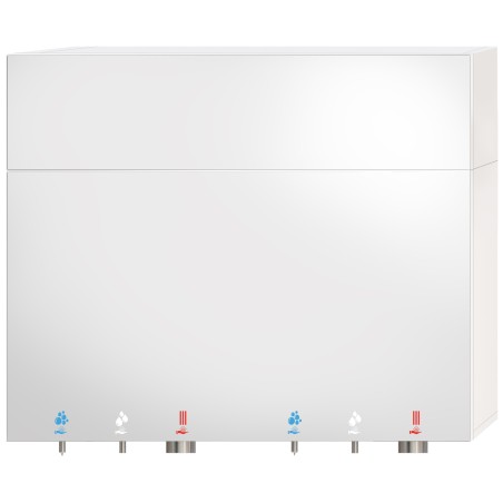 Caja de espejo superior TL-MH-1200 sobre un módulo doble HYFLO jabón-agua-aire, dos puestos, altura total 1000 mm