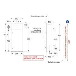 Dimensiones cubo empotrado mural acero inox 45 L cepillado, fondo y altura Dimensiones cubo empotrado mural acero inox 45 L cepillado, fondo y altura