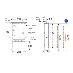 Dimensiones distribuidor de papel cepillado y negro mate inox empotrado