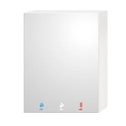 Wall-mounted cabinet with integrated soap, water, and air behind the mirror