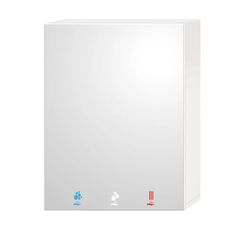 Wall-mounted cabinet with integrated soap, water, and air behind the mirror Wall-mounted cabinet with integrated soap, water, and air behind the mirror