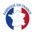 Logo “Fabriqué en France” avec la silhouette de la France sur fond bleu-blanc-rouge.