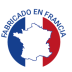 Logotipo “Fabricado en Francia” con la silueta de Francia sobre un fondo azul-blanco-rojo.