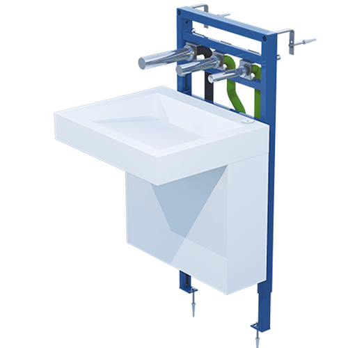 Bâti-support lavabo avec robinetterie électronique RONDEO TRIO Savon - Eau – Air Lavabo en Solid Surface