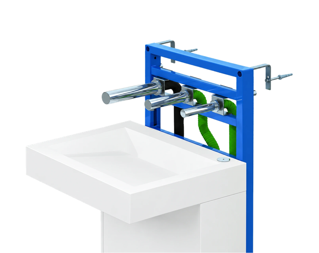 Bâti-support lavabo RONDEO TRIO avec robinet, distributeur de savon et sèche-mains intégrés