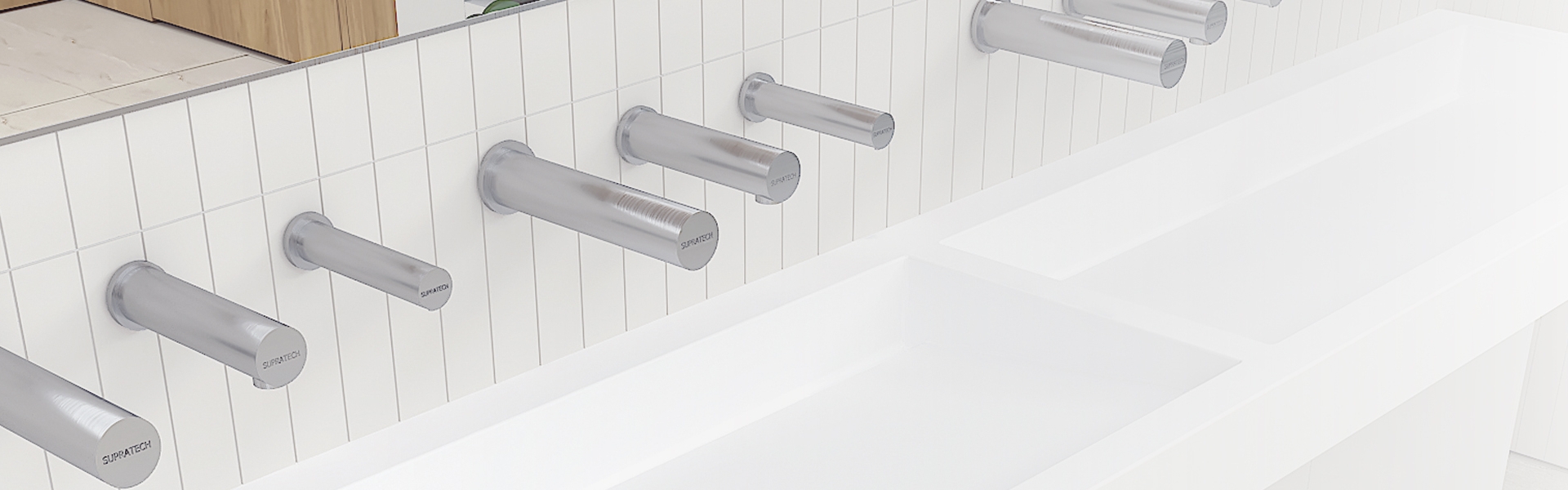 Bâti-support lavabo avec robinetterie électronique RONDEO TRIO Savon - Eau – Air Lavabo en Solid Surface