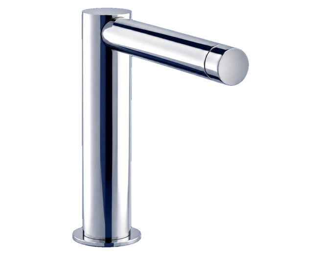 Sèche-mains automatique SMART chromé, posé sur le lavabo à la manière d'un robinet