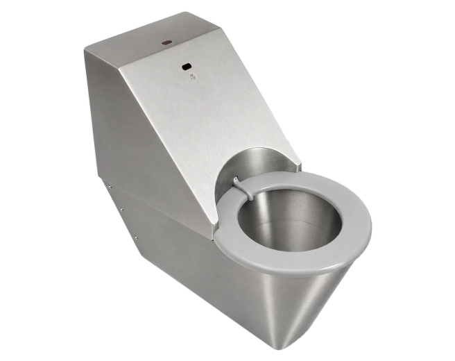 WC suspendu autonettoyant HYGISEAT en inox brossé, rallongé pour les personnes à mobilité réduite PMR