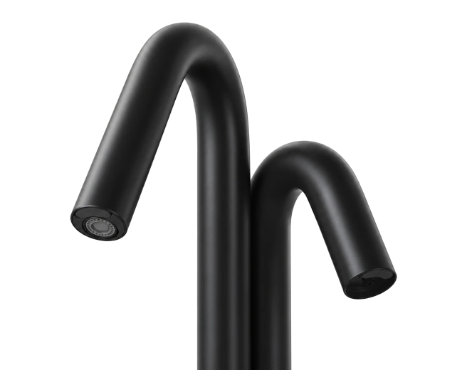 Robinet automatique ONE 2en1 finition noir mat, eau et savon par deux becs sur un seul perçage