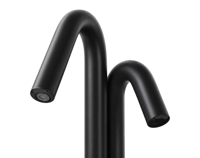 Robinet automatique ONE 2en1 finition noir mat, eau et savon par deux becs sur un seul perçage